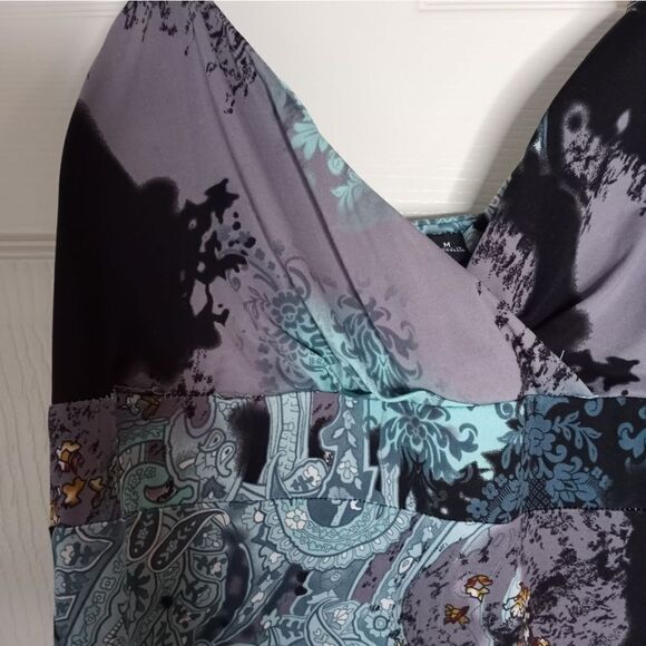 Essentials By Milano Sz M Womens Maxi Dress Paisley Green Beads Spaghetti - Picture 8 of 13